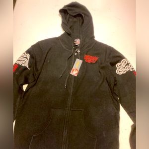 Men’s NWT Ed Hardy Black Wool Blend Hooded Sweater Size 2X